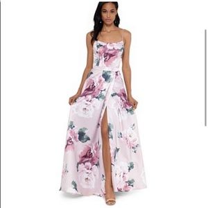 Xscape Floral Print Satin Gown